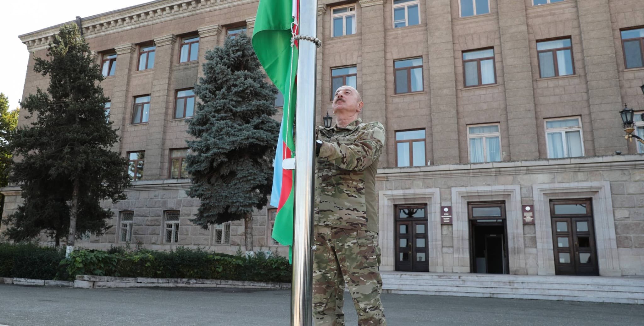 President of Azerbaijan Ilham Aliyev Raised the State Flag of the Republic of Azerbaijan in the City of Hankendi 🇦🇿